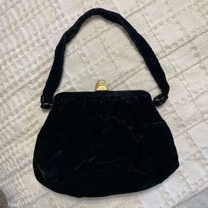 Vintage Garay 1940s Rayon Velvet Black Purse- EUC